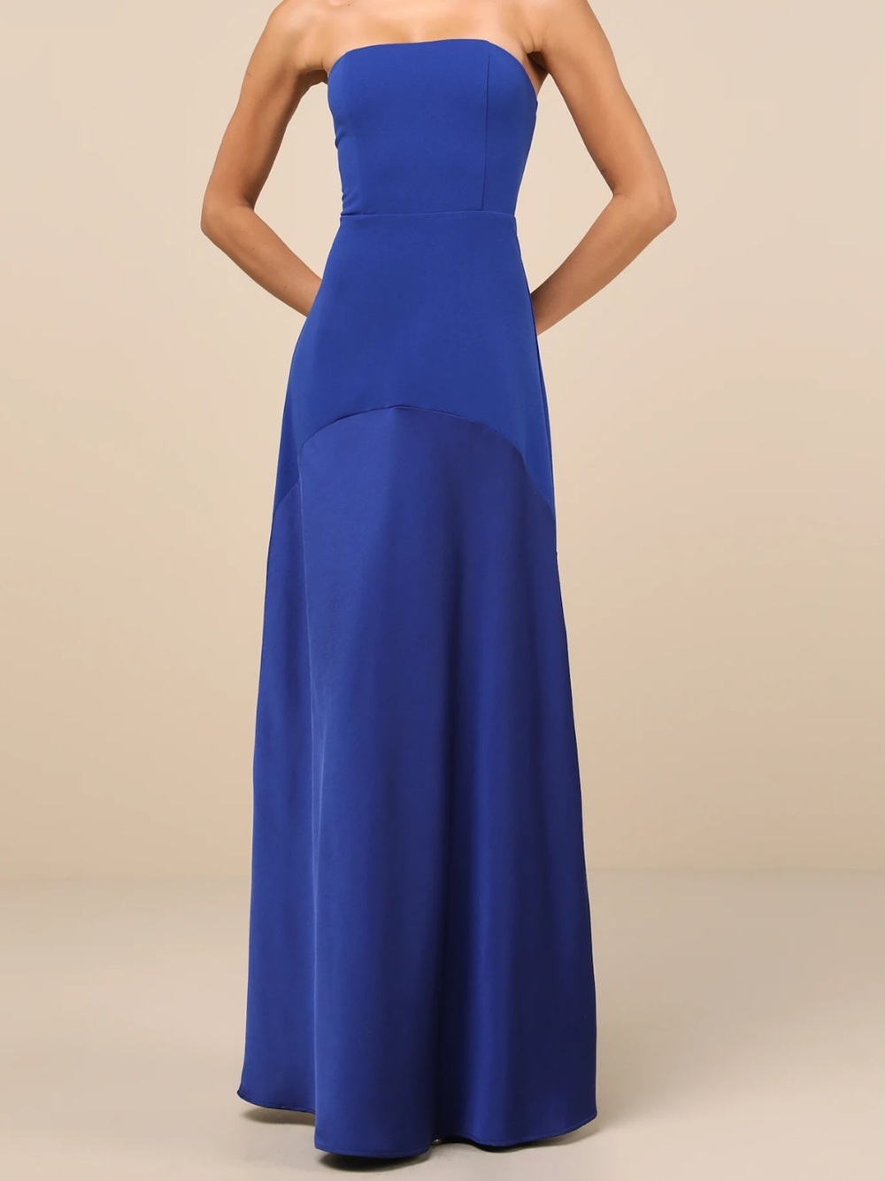 Lulu's Royal Blue Strapless High-Low Maxi Dress
